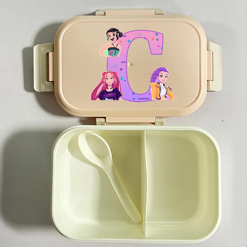 K-pop Demon Hunters Large Capacity Partitioned Lunch Box Cartoon Letter A-Z Printed Bento Box Portable Food Storage Container