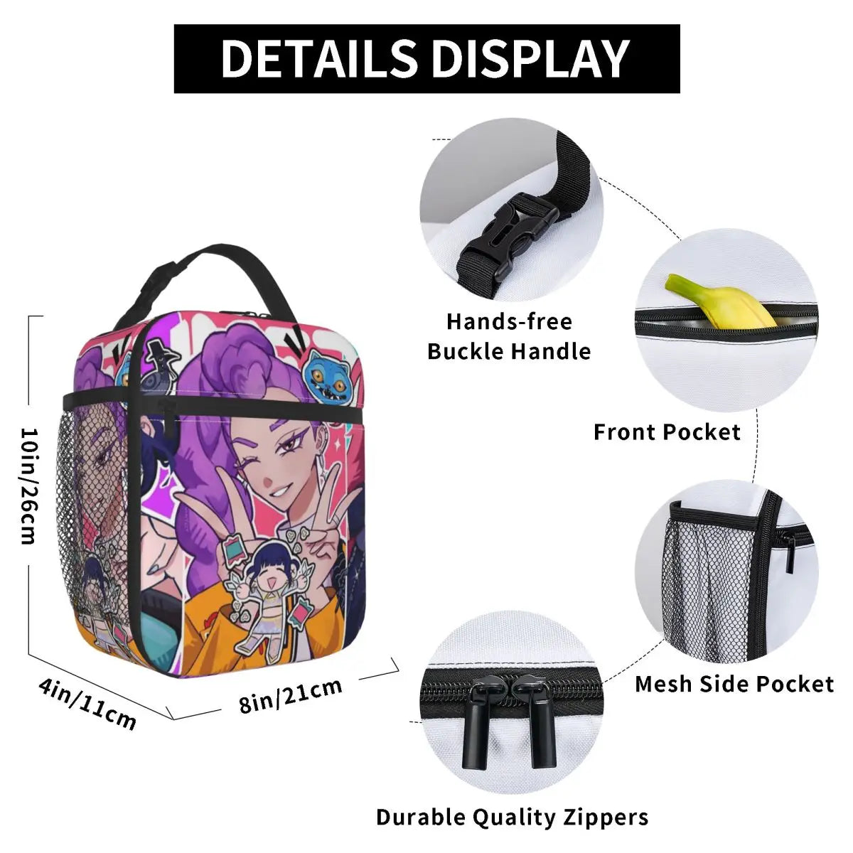 KPOP Demon Hunters Anime Lunch Bag Portable Lunch Box Girls Outdoor Picnic Print Cooler Bag Funny Oxford Tote Food Bags