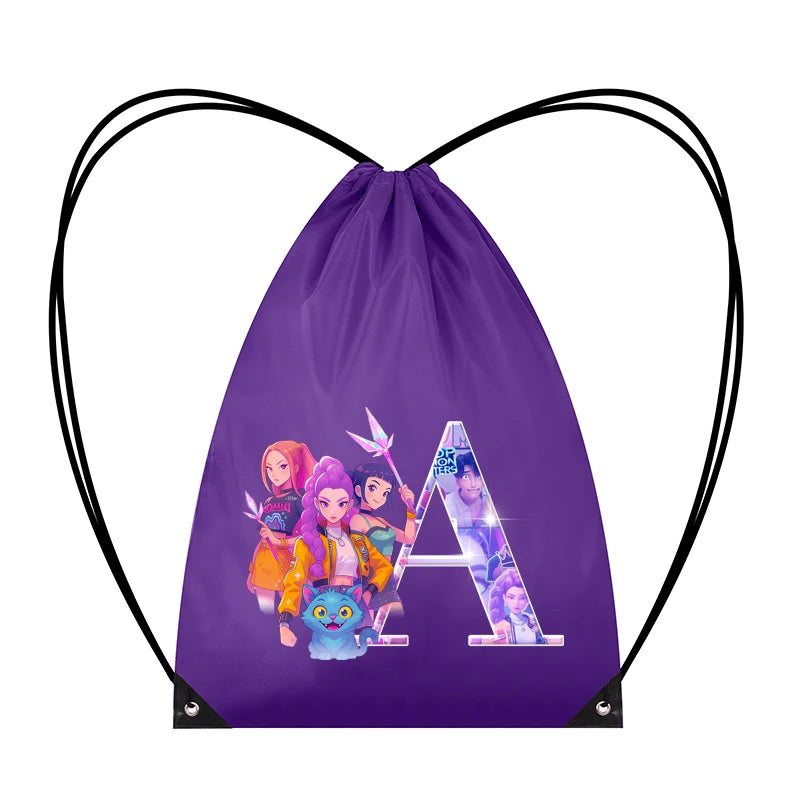 KPop Demon Hunters Backpack Girl Handbag Kawaii Cartoon Printed Bags Large Capacity Waterproof Drawstring Bag Kid Birthday Gifts