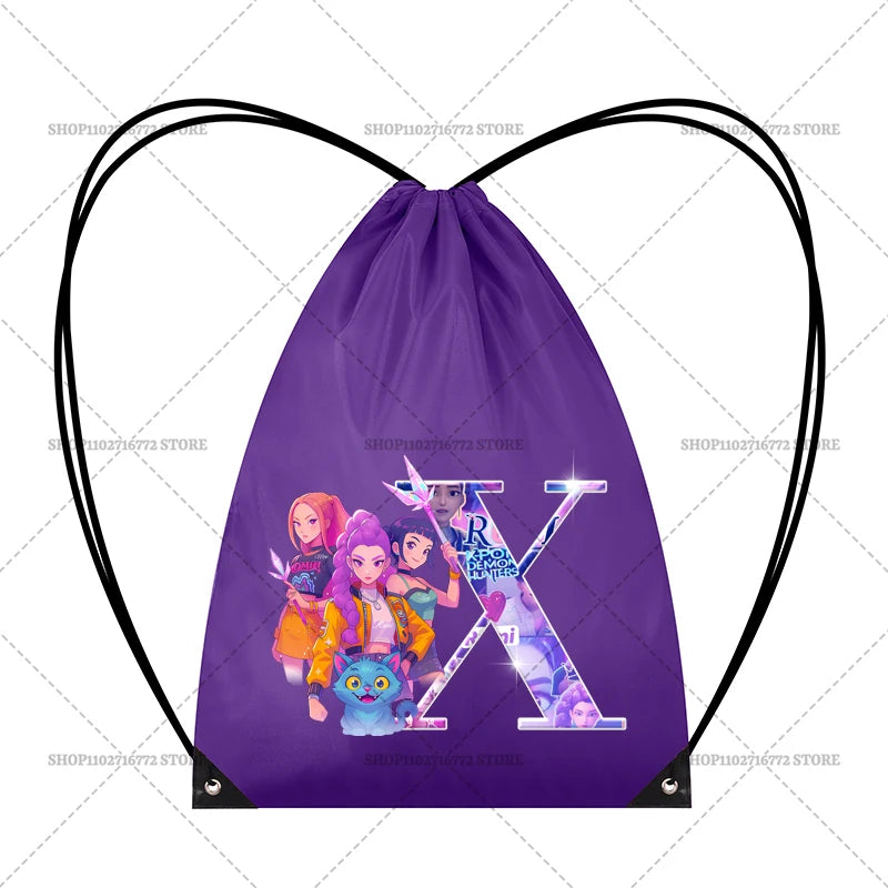 KPop Demon Hunters Backpack Girl Handbag Kawaii Cartoon Printed Bags Large Capacity Waterproof Drawstring Bag Kid Birthday Gifts