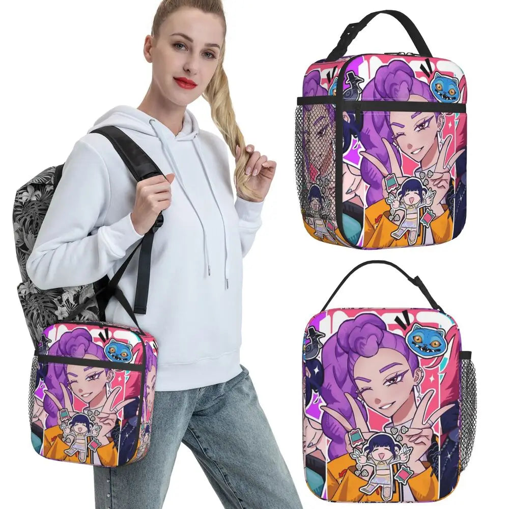 KPOP Demon Hunters Anime Lunch Bag Portable Lunch Box Girls Outdoor Picnic Print Cooler Bag Funny Oxford Tote Food Bags