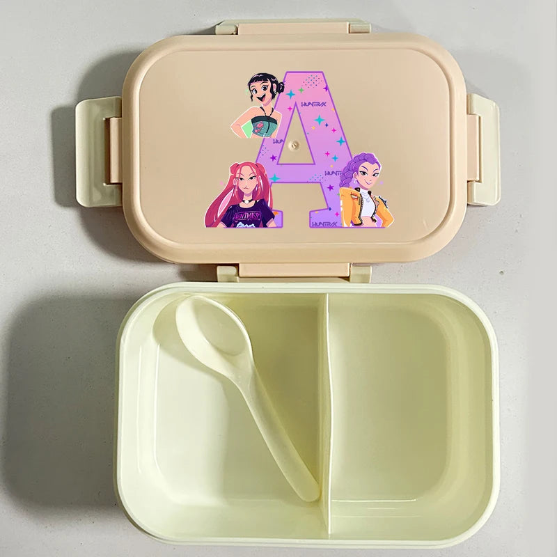 K-pop Demon Hunters Large Capacity Partitioned Lunch Box Cartoon Letter A-Z Printed Bento Box Portable Food Storage Container