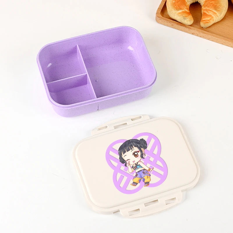 Kpop Demon Hunters Lunch Box for Boy Girl Cute Mira Zoey Jinu Portable Plastic Bento Box with Dinnerware Food Fruit Container