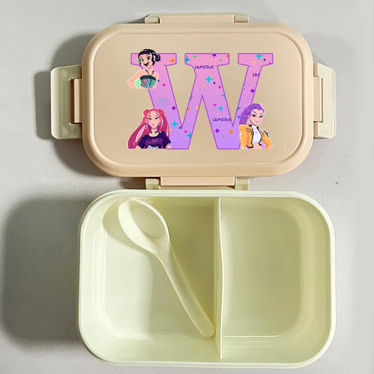 K-pop Demon Hunters Large Capacity Partitioned Lunch Box Cartoon Letter A-Z Printed Bento Box Portable Food Storage Container