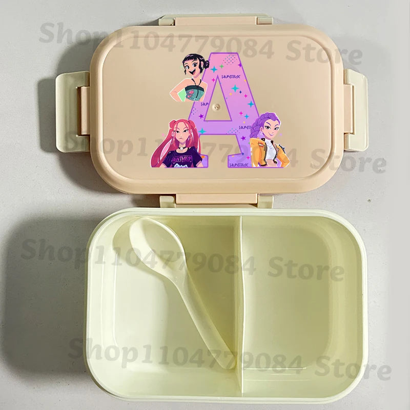 K-pop Demon Hunters Large Capacity Partitioned Lunch Box Cartoon Letter A-Z Printed Bento Box Portable Food Storage Container