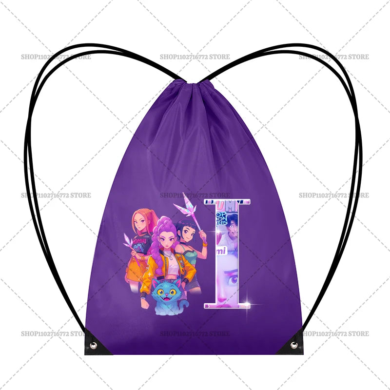 KPop Demon Hunters Backpack Girl Handbag Kawaii Cartoon Printed Bags Large Capacity Waterproof Drawstring Bag Kid Birthday Gifts
