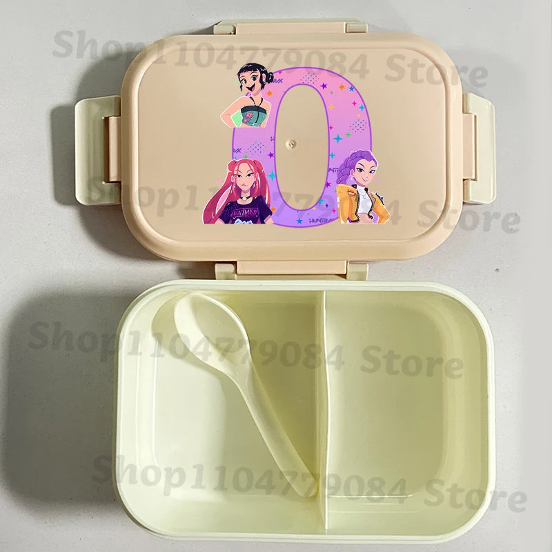K-pop Demon Hunters Large Capacity Partitioned Lunch Box Cartoon Letter A-Z Printed Bento Box Portable Food Storage Container