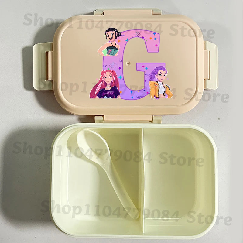 K-pop Demon Hunters Large Capacity Partitioned Lunch Box Cartoon Letter A-Z Printed Bento Box Portable Food Storage Container