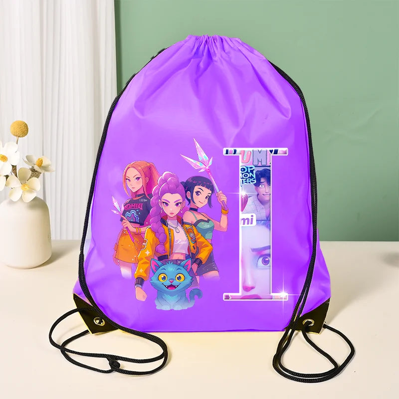 KPop Demon Hunters Backpack Girl Handbag Kawaii Cartoon Printed Bags Large Capacity Waterproof Drawstring Bag Kid Birthday Gifts