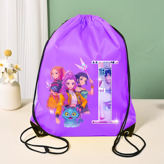 KPop Demon Hunters Backpack Girl Handbag Kawaii Cartoon Printed Bags Large Capacity Waterproof Drawstring Bag Kid Birthday Gifts