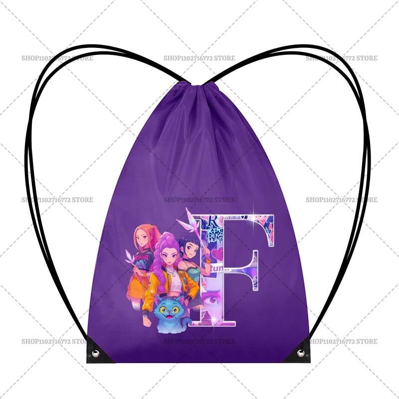 KPop Demon Hunters Backpack Girl Handbag Kawaii Cartoon Printed Bags Large Capacity Waterproof Drawstring Bag Kid Birthday Gifts