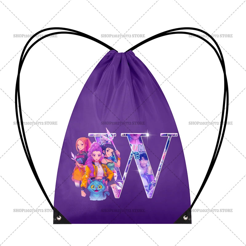 KPop Demon Hunters Backpack Girl Handbag Kawaii Cartoon Printed Bags Large Capacity Waterproof Drawstring Bag Kid Birthday Gifts