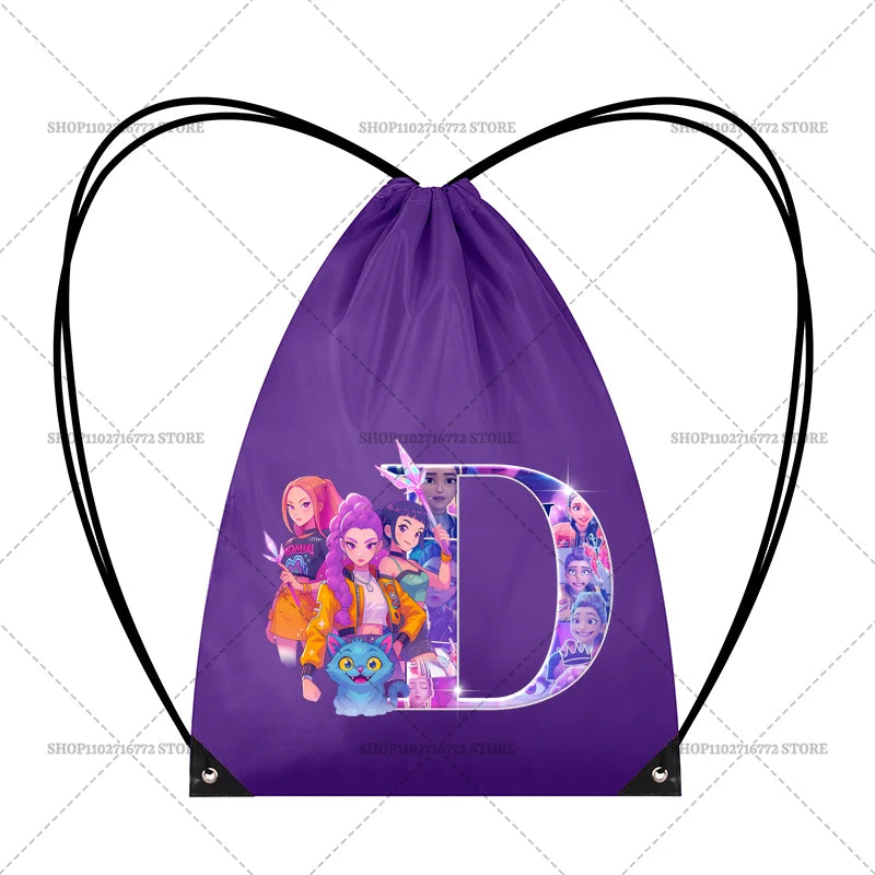 KPop Demon Hunters Backpack Girl Handbag Kawaii Cartoon Printed Bags Large Capacity Waterproof Drawstring Bag Kid Birthday Gifts