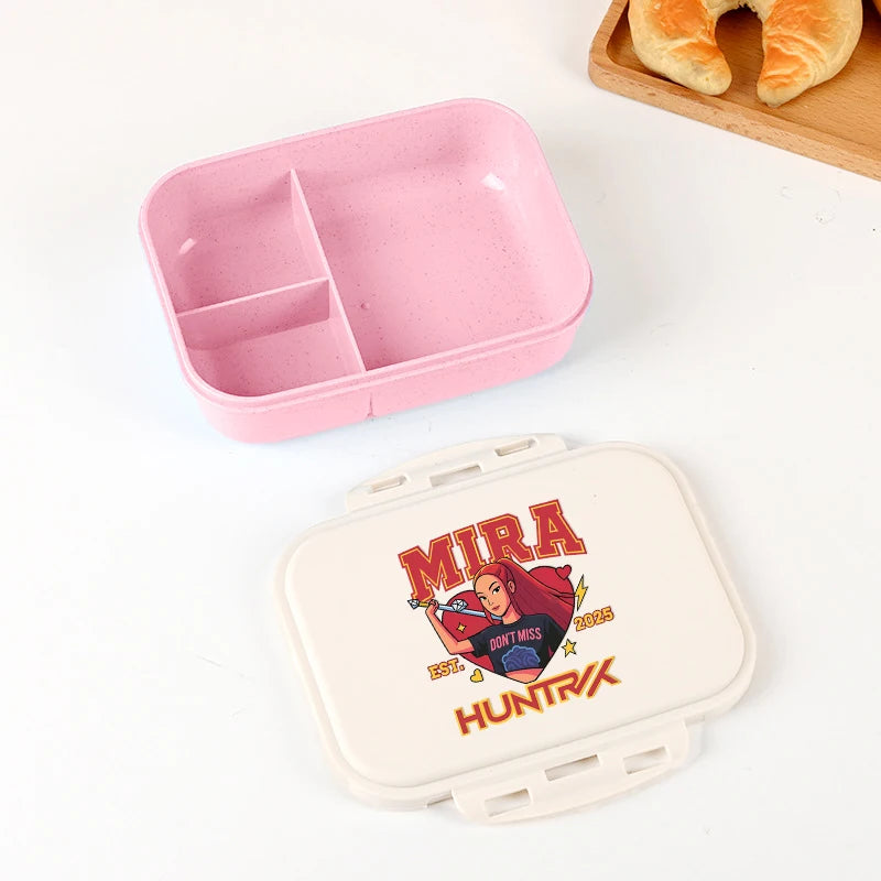 Kpop Demon Hunters Lunch Box for Boy Girl Cute Mira Zoey Jinu Portable Plastic Bento Box with Dinnerware Food Fruit Container