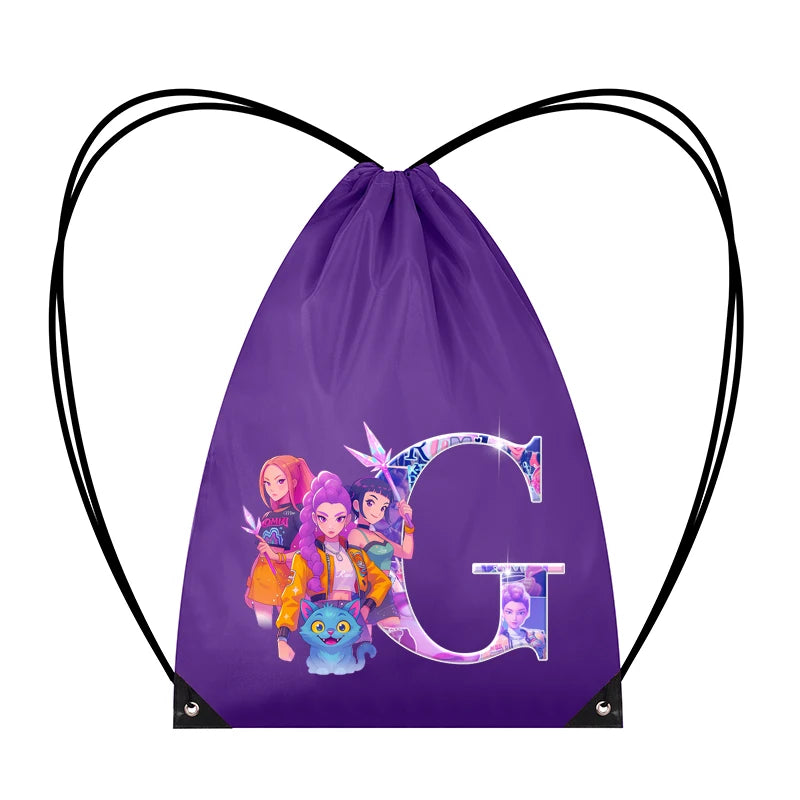 KPop Demon Hunters Backpack Girl Handbag Kawaii Cartoon Printed Bags Large Capacity Waterproof Drawstring Bag Kid Birthday Gifts