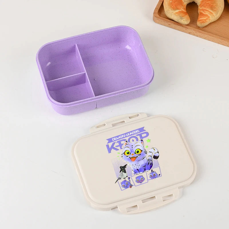 Kpop Demon Hunters Lunch Box for Boy Girl Cute Mira Zoey Jinu Portable Plastic Bento Box with Dinnerware Food Fruit Container