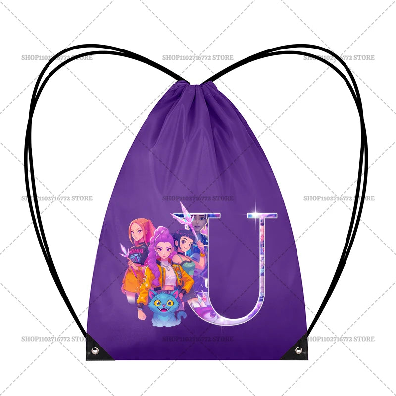 KPop Demon Hunters Backpack Girl Handbag Kawaii Cartoon Printed Bags Large Capacity Waterproof Drawstring Bag Kid Birthday Gifts