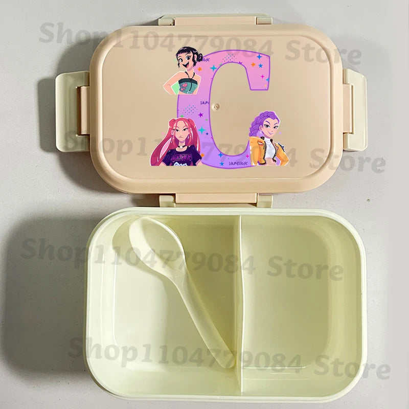 K-pop Demon Hunters Large Capacity Partitioned Lunch Box Cartoon Letter A-Z Printed Bento Box Portable Food Storage Container