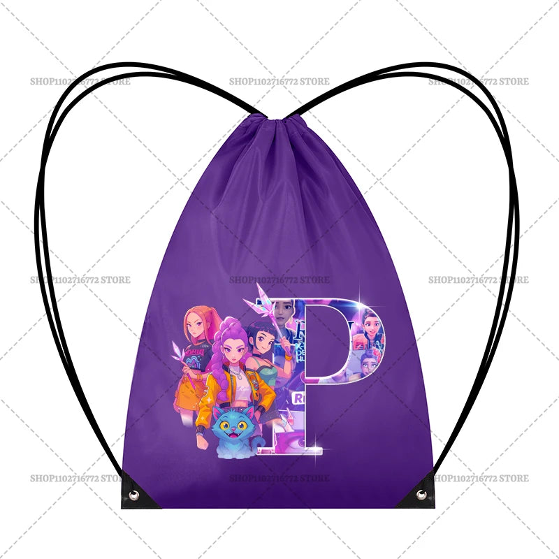 KPop Demon Hunters Backpack Girl Handbag Kawaii Cartoon Printed Bags Large Capacity Waterproof Drawstring Bag Kid Birthday Gifts