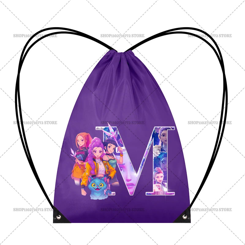 KPop Demon Hunters Backpack Girl Handbag Kawaii Cartoon Printed Bags Large Capacity Waterproof Drawstring Bag Kid Birthday Gifts