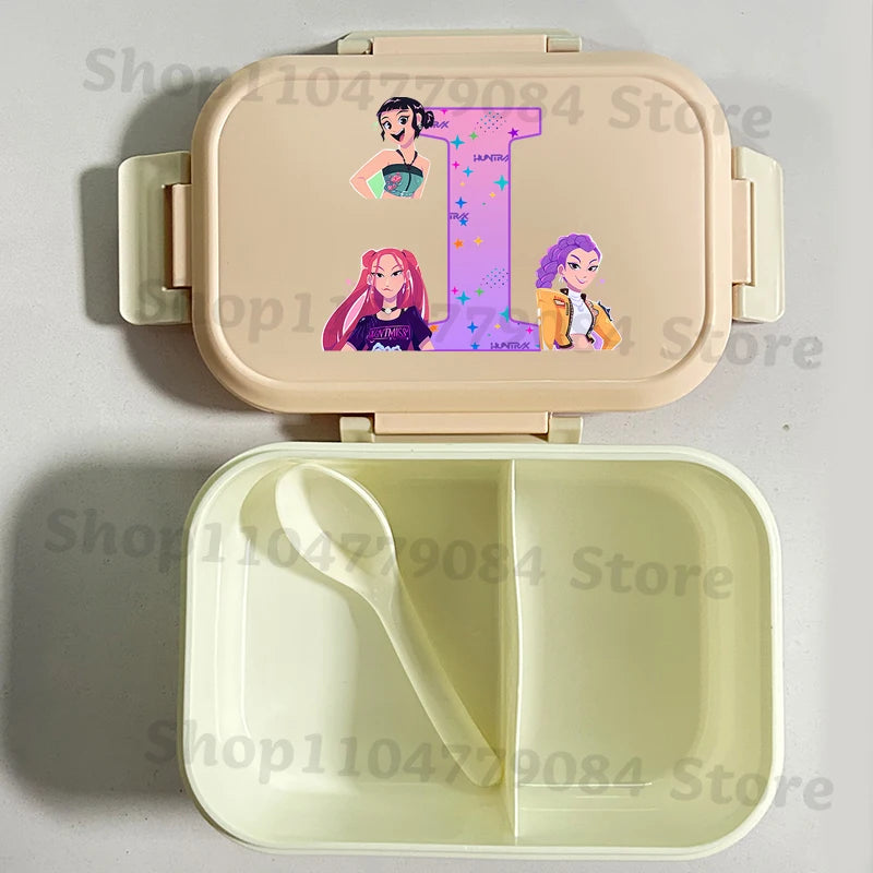 K-pop Demon Hunters Large Capacity Partitioned Lunch Box Cartoon Letter A-Z Printed Bento Box Portable Food Storage Container