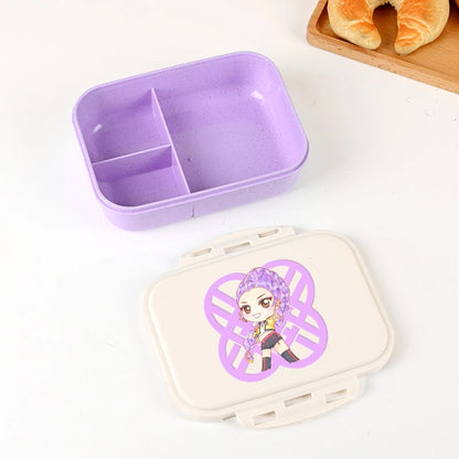 Kpop Demon Hunters Lunch Box for Boy Girl Cute Mira Zoey Jinu Portable Plastic Bento Box with Dinnerware Food Fruit Container
