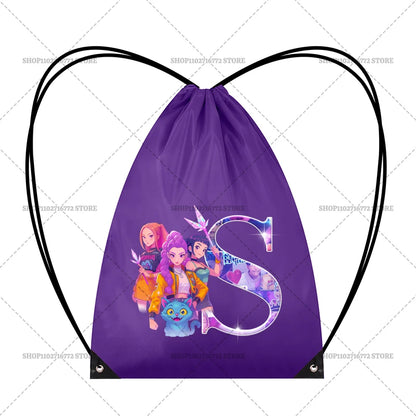 KPop Demon Hunters Backpack Girl Handbag Kawaii Cartoon Printed Bags Large Capacity Waterproof Drawstring Bag Kid Birthday Gifts