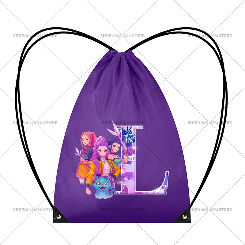 KPop Demon Hunters Backpack Girl Handbag Kawaii Cartoon Printed Bags Large Capacity Waterproof Drawstring Bag Kid Birthday Gifts