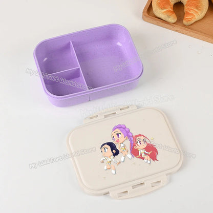 Kpop Demon Hunters Lunch Box for Boy Girl Cute Mira Zoey Jinu Portable Plastic Bento Box with Dinnerware Food Fruit Container