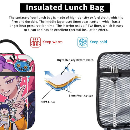 KPOP Demon Hunters Anime Lunch Bag Portable Lunch Box Girls Outdoor Picnic Print Cooler Bag Funny Oxford Tote Food Bags