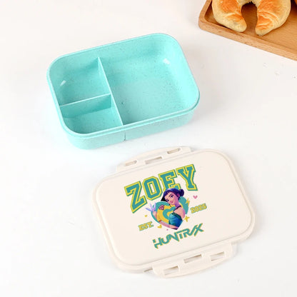 Kpop Demon Hunters Lunch Box for Boy Girl Cute Mira Zoey Jinu Portable Plastic Bento Box with Dinnerware Food Fruit Container