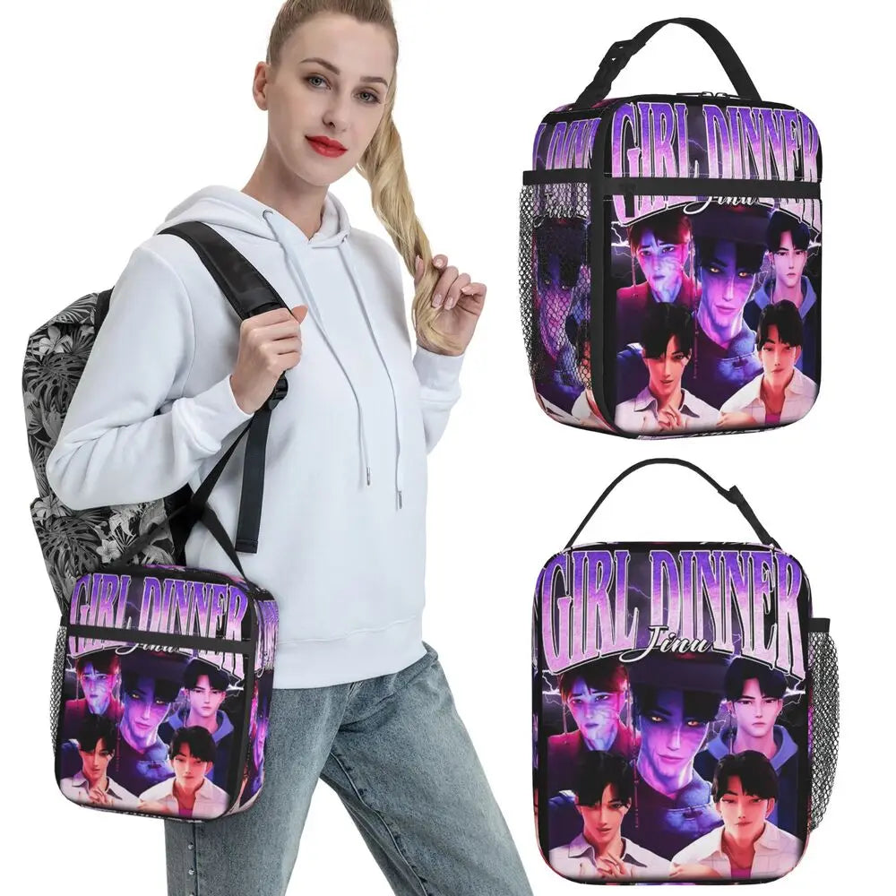 KPOP Demon Hunters Anime Lunch Bag Portable Lunch Box Girls Outdoor Picnic Print Cooler Bag Funny Oxford Tote Food Bags