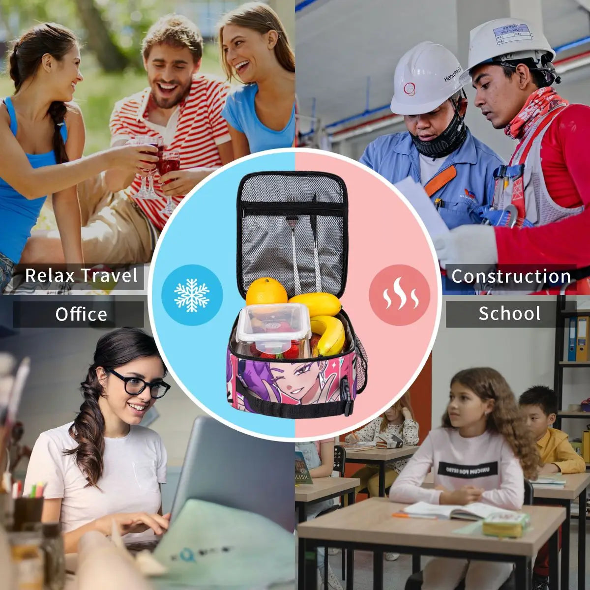 KPOP Demon Hunters Anime Lunch Bag Portable Lunch Box Girls Outdoor Picnic Print Cooler Bag Funny Oxford Tote Food Bags