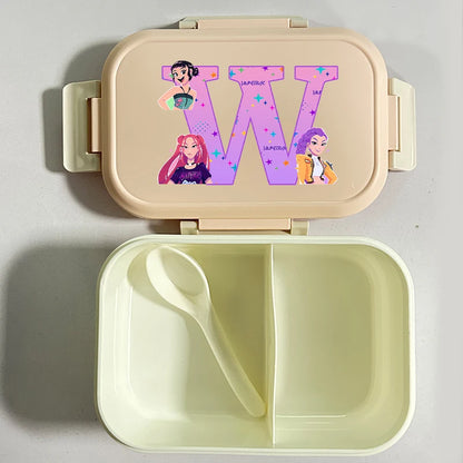 K-pop Demon Hunters Large Capacity Partitioned Lunch Box Cartoon Letter A-Z Printed Bento Box Portable Food Storage Container