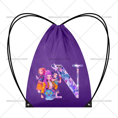 KPop Demon Hunters Backpack Girl Handbag Kawaii Cartoon Printed Bags Large Capacity Waterproof Drawstring Bag Kid Birthday Gifts