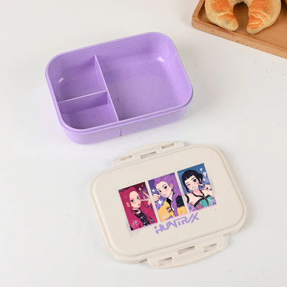Kpop Demon Hunters Lunch Box for Boy Girl Cute Mira Zoey Jinu Portable Plastic Bento Box with Dinnerware Food Fruit Container