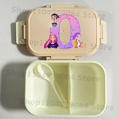 K-pop Demon Hunters Large Capacity Partitioned Lunch Box Cartoon Letter A-Z Printed Bento Box Portable Food Storage Container