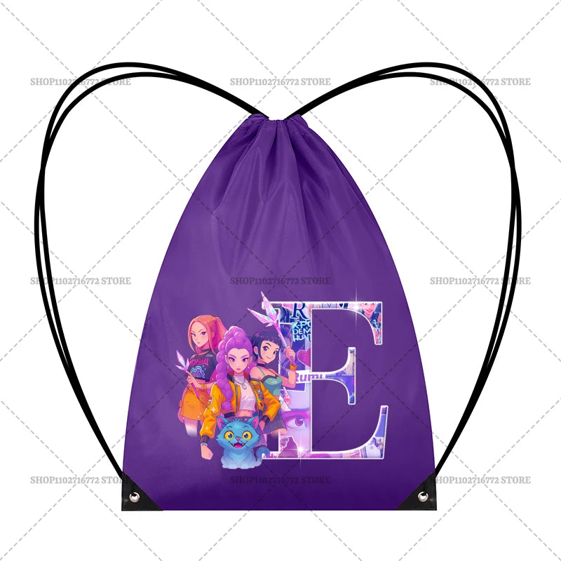 KPop Demon Hunters Backpack Girl Handbag Kawaii Cartoon Printed Bags Large Capacity Waterproof Drawstring Bag Kid Birthday Gifts