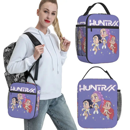 KPOP Demon Hunters Anime Lunch Bag Portable Lunch Box Girls Outdoor Picnic Print Cooler Bag Funny Oxford Tote Food Bags