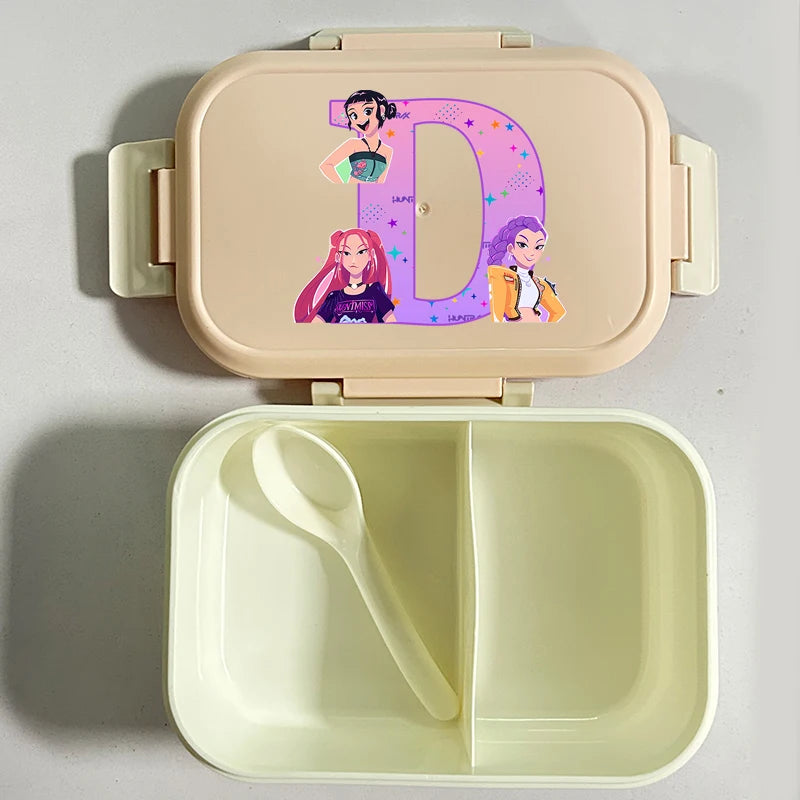 K-pop Demon Hunters Large Capacity Partitioned Lunch Box Cartoon Letter A-Z Printed Bento Box Portable Food Storage Container