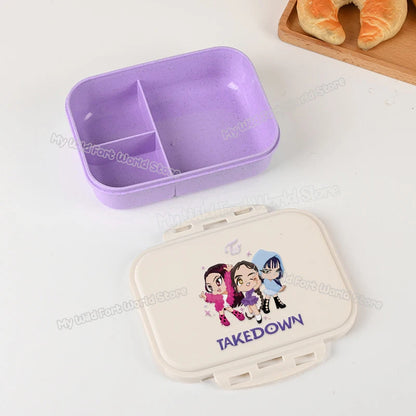 Kpop Demon Hunters Lunch Box for Boy Girl Cute Mira Zoey Jinu Portable Plastic Bento Box with Dinnerware Food Fruit Container