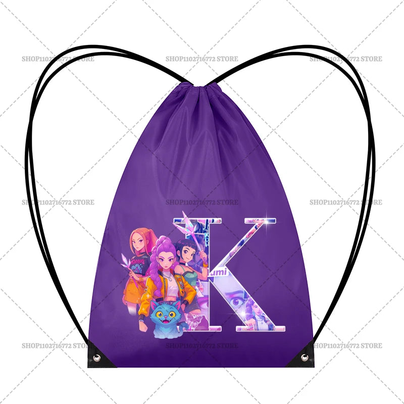 KPop Demon Hunters Backpack Girl Handbag Kawaii Cartoon Printed Bags Large Capacity Waterproof Drawstring Bag Kid Birthday Gifts