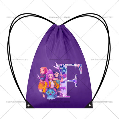 KPop Demon Hunters Backpack Girl Handbag Kawaii Cartoon Printed Bags Large Capacity Waterproof Drawstring Bag Kid Birthday Gifts
