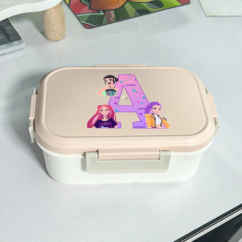 K-pop Demon Hunters Large Capacity Partitioned Lunch Box Cartoon Letter A-Z Printed Bento Box Portable Food Storage Container