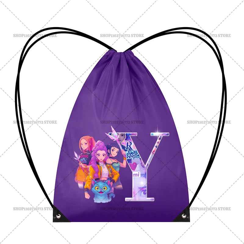 KPop Demon Hunters Backpack Girl Handbag Kawaii Cartoon Printed Bags Large Capacity Waterproof Drawstring Bag Kid Birthday Gifts