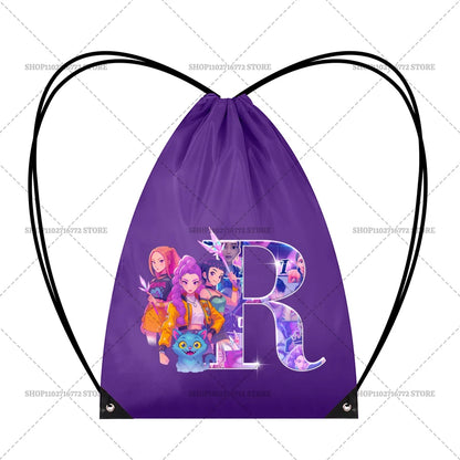 KPop Demon Hunters Backpack Girl Handbag Kawaii Cartoon Printed Bags Large Capacity Waterproof Drawstring Bag Kid Birthday Gifts
