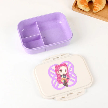 Kpop Demon Hunters Lunch Box for Boy Girl Cute Mira Zoey Jinu Portable Plastic Bento Box with Dinnerware Food Fruit Container