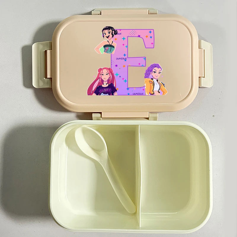 K-pop Demon Hunters Large Capacity Partitioned Lunch Box Cartoon Letter A-Z Printed Bento Box Portable Food Storage Container