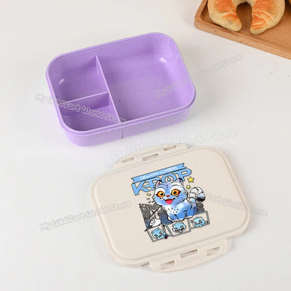 Kpop Demon Hunters Lunch Box for Boy Girl Cute Mira Zoey Jinu Portable Plastic Bento Box with Dinnerware Food Fruit Container