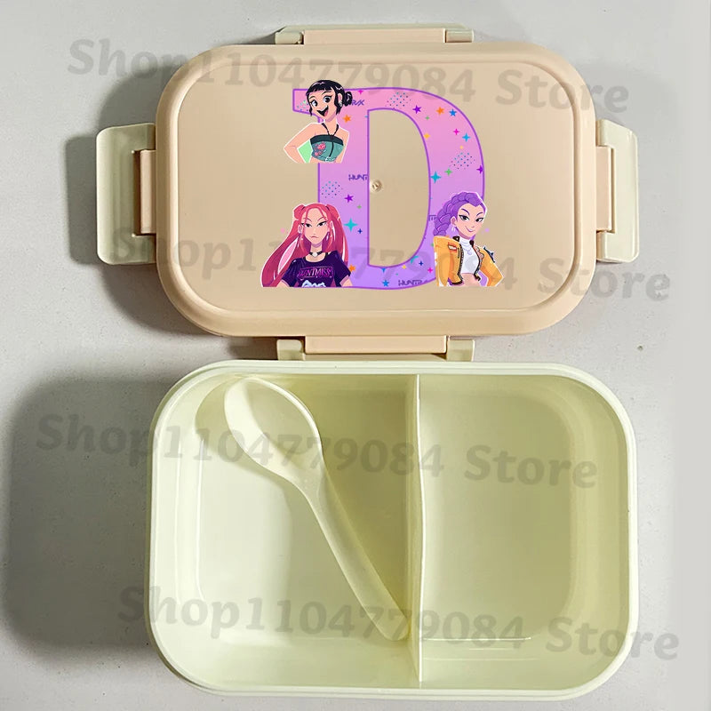 K-pop Demon Hunters Large Capacity Partitioned Lunch Box Cartoon Letter A-Z Printed Bento Box Portable Food Storage Container